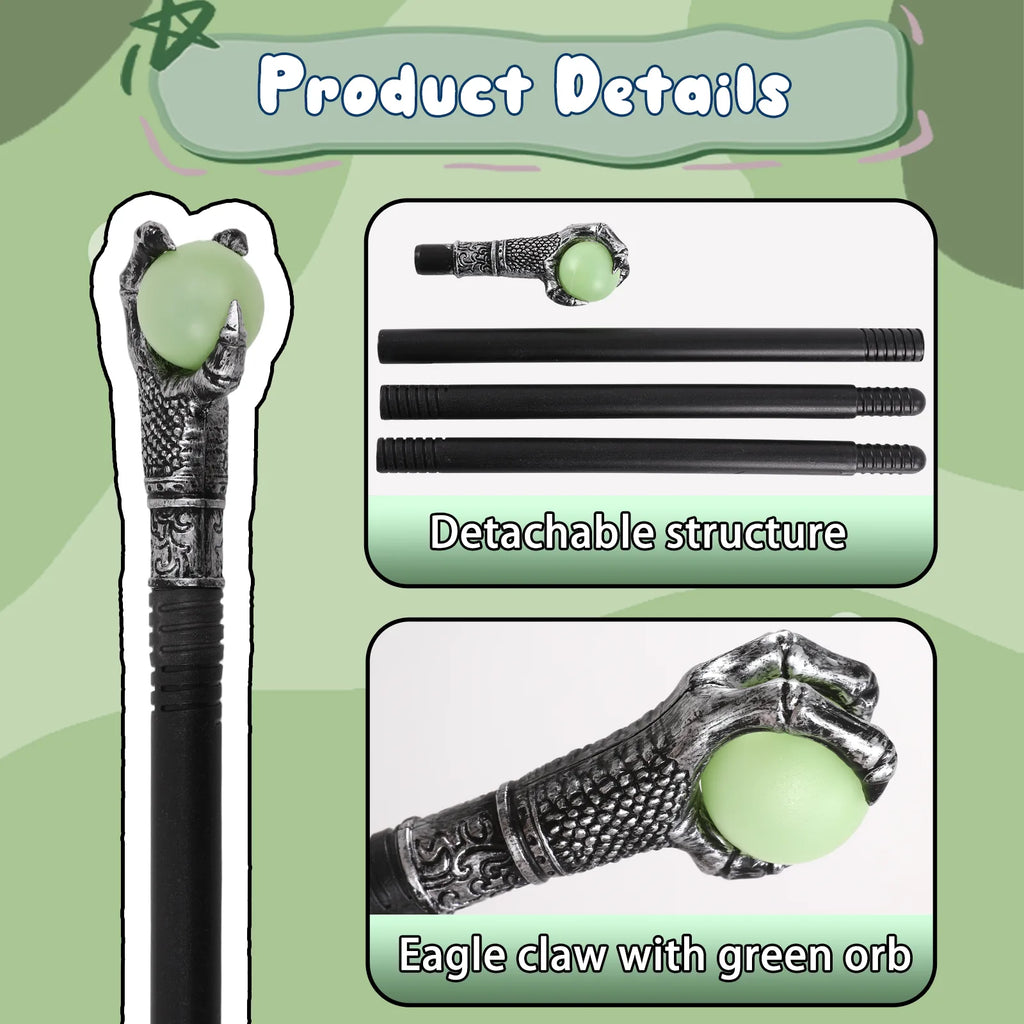 Close-up details of the glow in the dark eagle claw wand, showing visible texture, color, and construction.