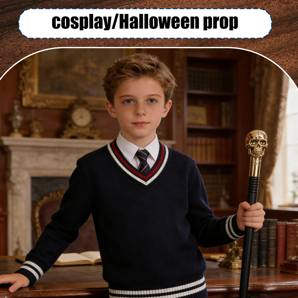 Feature graphic for the gold skull costume scepter, highlighting visible design details and intended use.