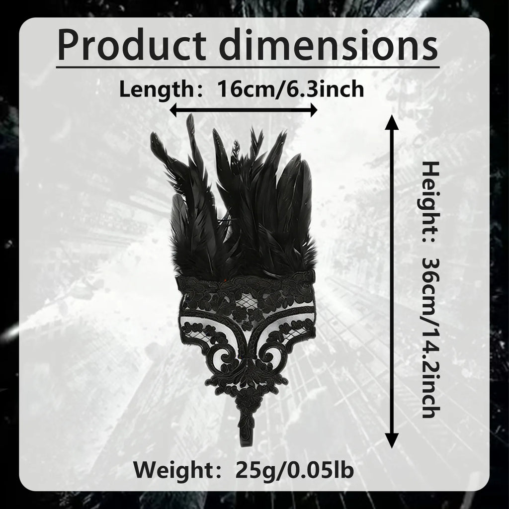 Dimension chart for the gothic lace feather wrist cuffs, showing the listed product measurements and scale.