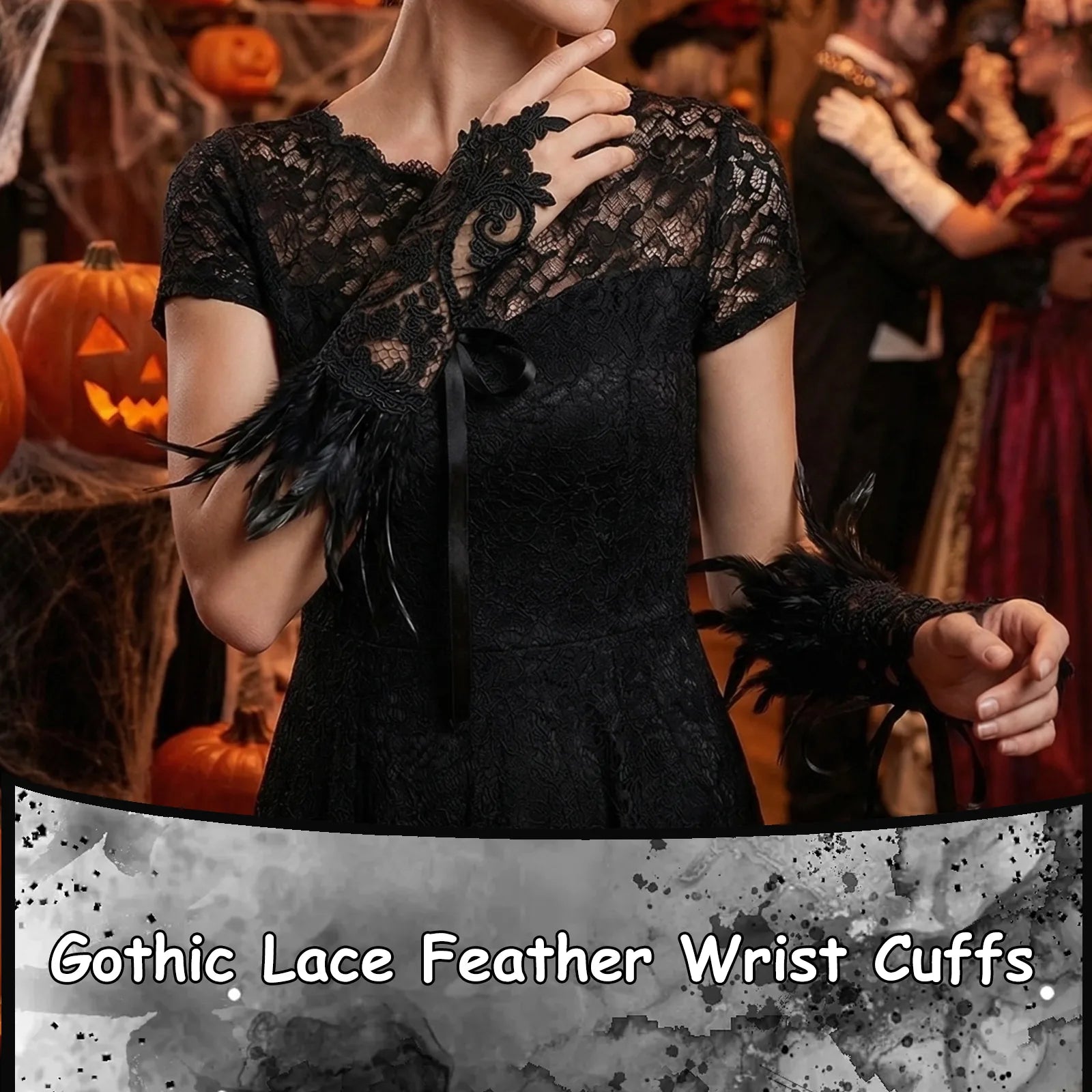 Feature graphic for the gothic lace feather wrist cuffs, highlighting visible design details and intended use.
