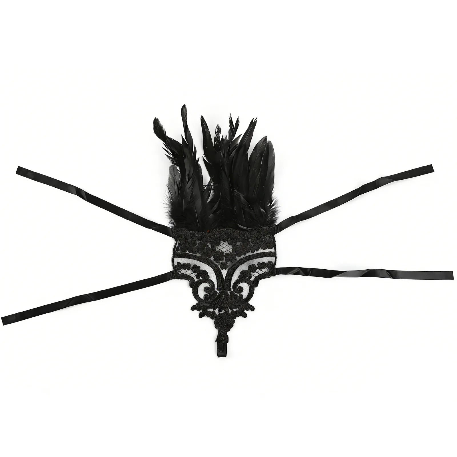 Multiple-angle view of the gothic lace feather wrist cuffs, showing its shape from different sides.