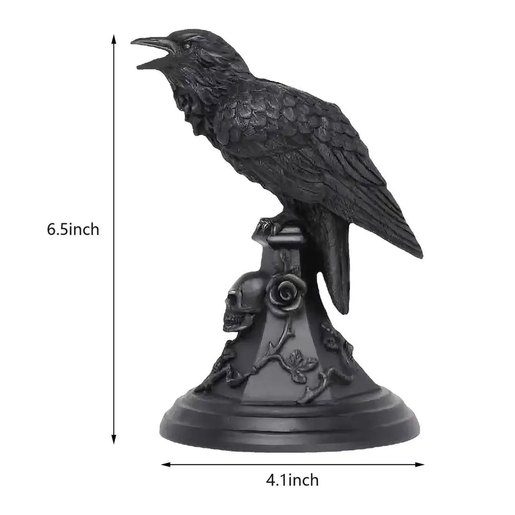 Black gothic raven candle holder showing dimensions 6.5 inch height and 4.1 inch base width