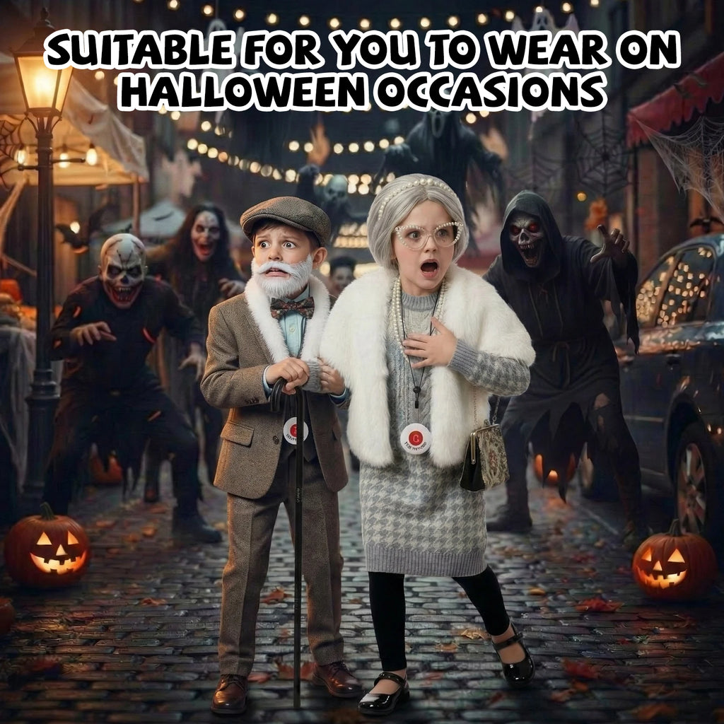 A clear product view presents a grandma costume accessories for 100th day of school dress-up, with the black cane and round push-for-help pendant clearly visible.
