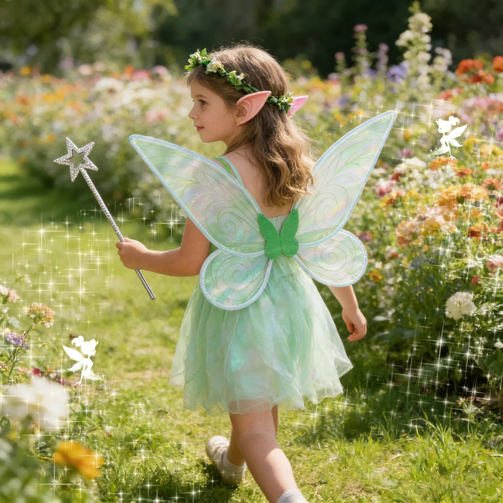 Back view of green butterfly fairy wings with shoulder loops