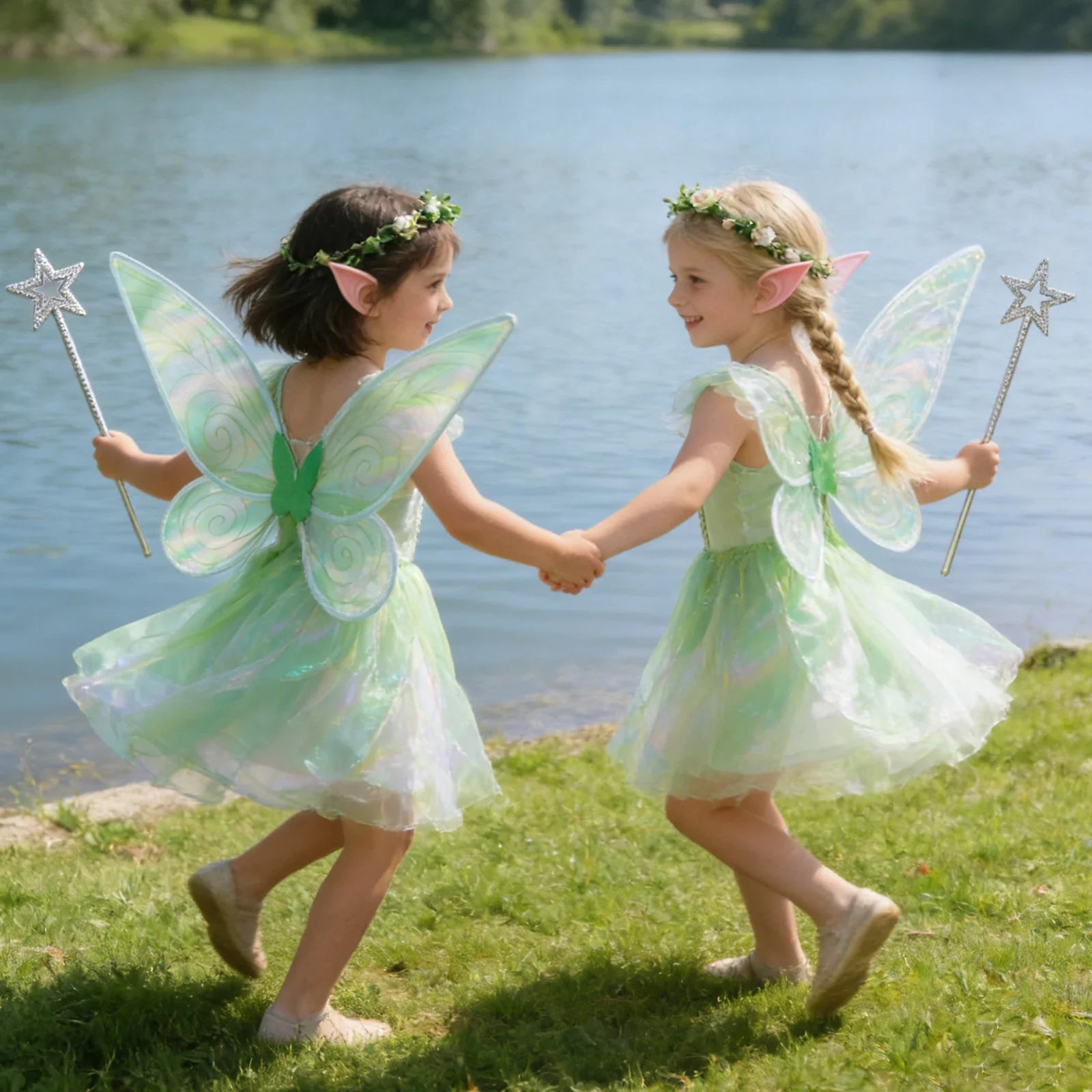 Green fairy costume accessory set styled for a fantasy party