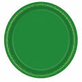 Green disposable party plate with gold glitter rim for Halloween, birthday, witch party, and themed table decorations.