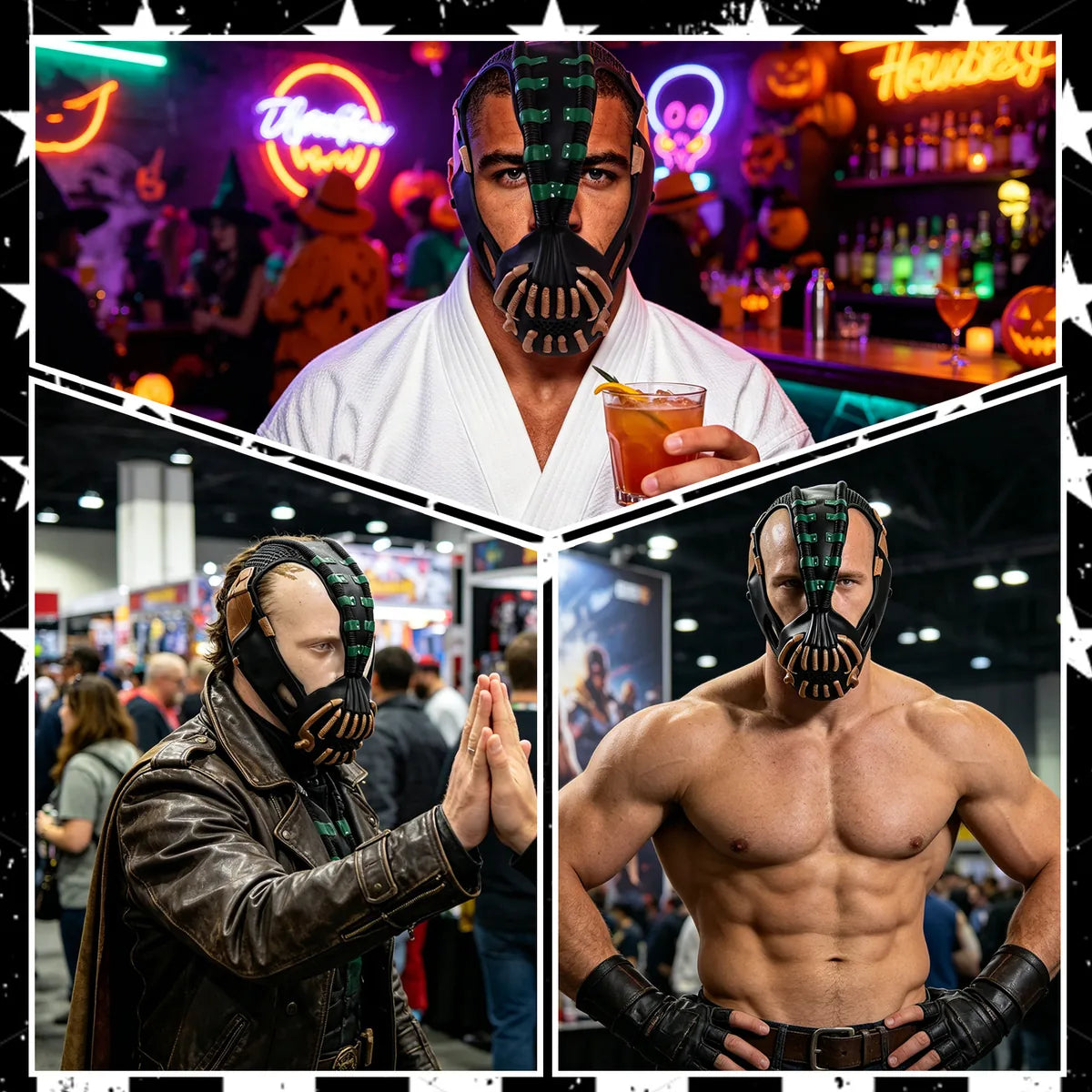 Villain costume mask shown with several different costume styling settings.