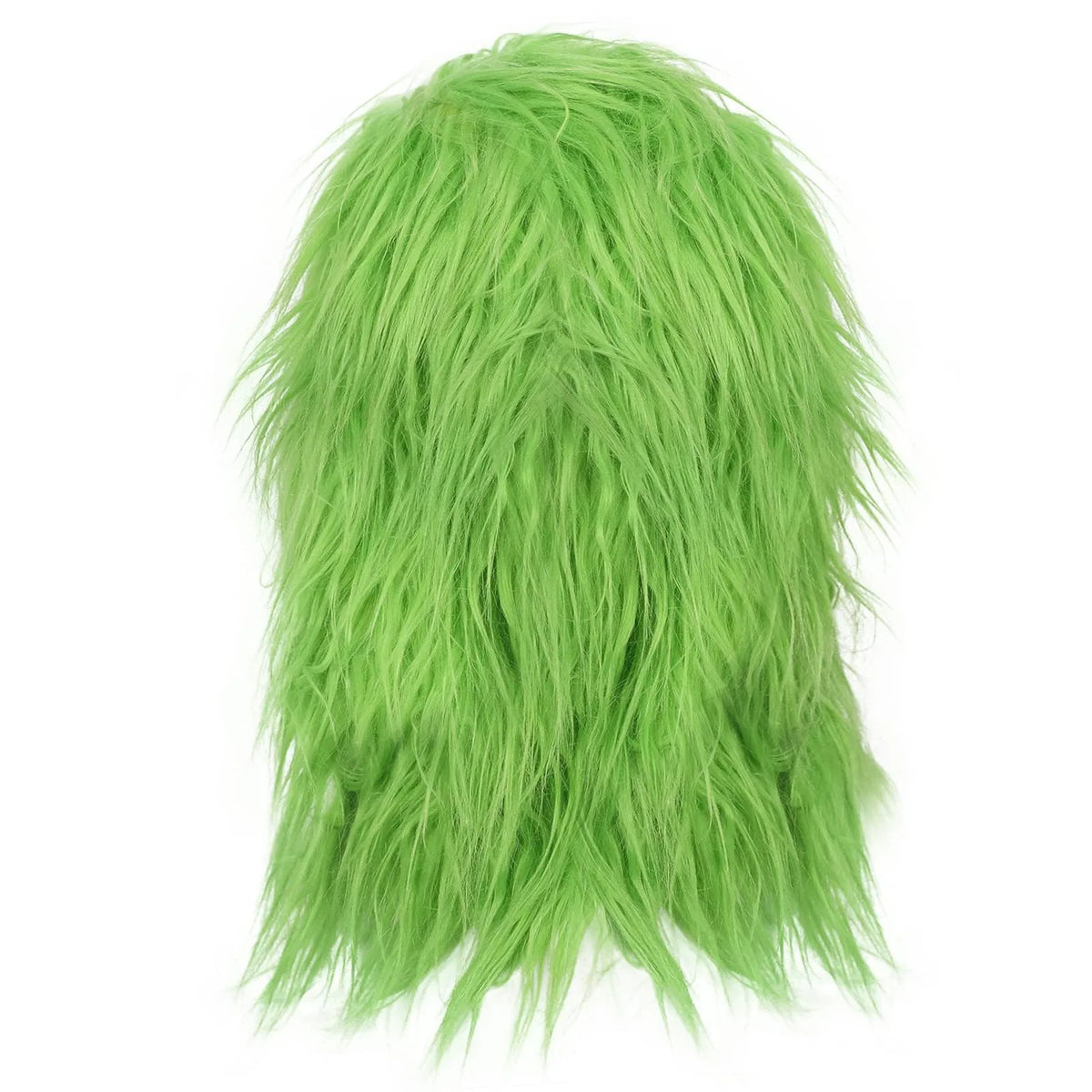 The back of the set mask is covered with long green hair.