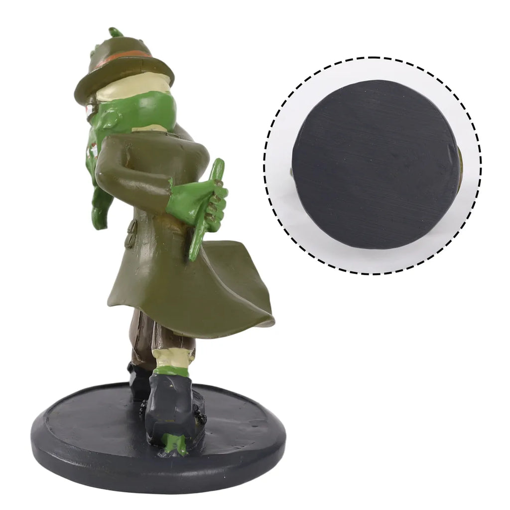 Back view of the green mud monster figurine shows the coat, figure stance, and round display base.