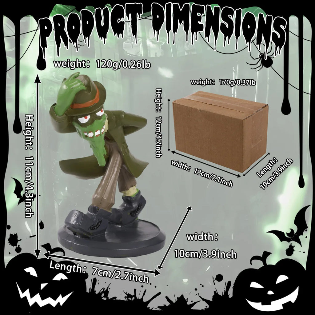 Dimension graphic for the green mud monster figurine in centimeters and inches.