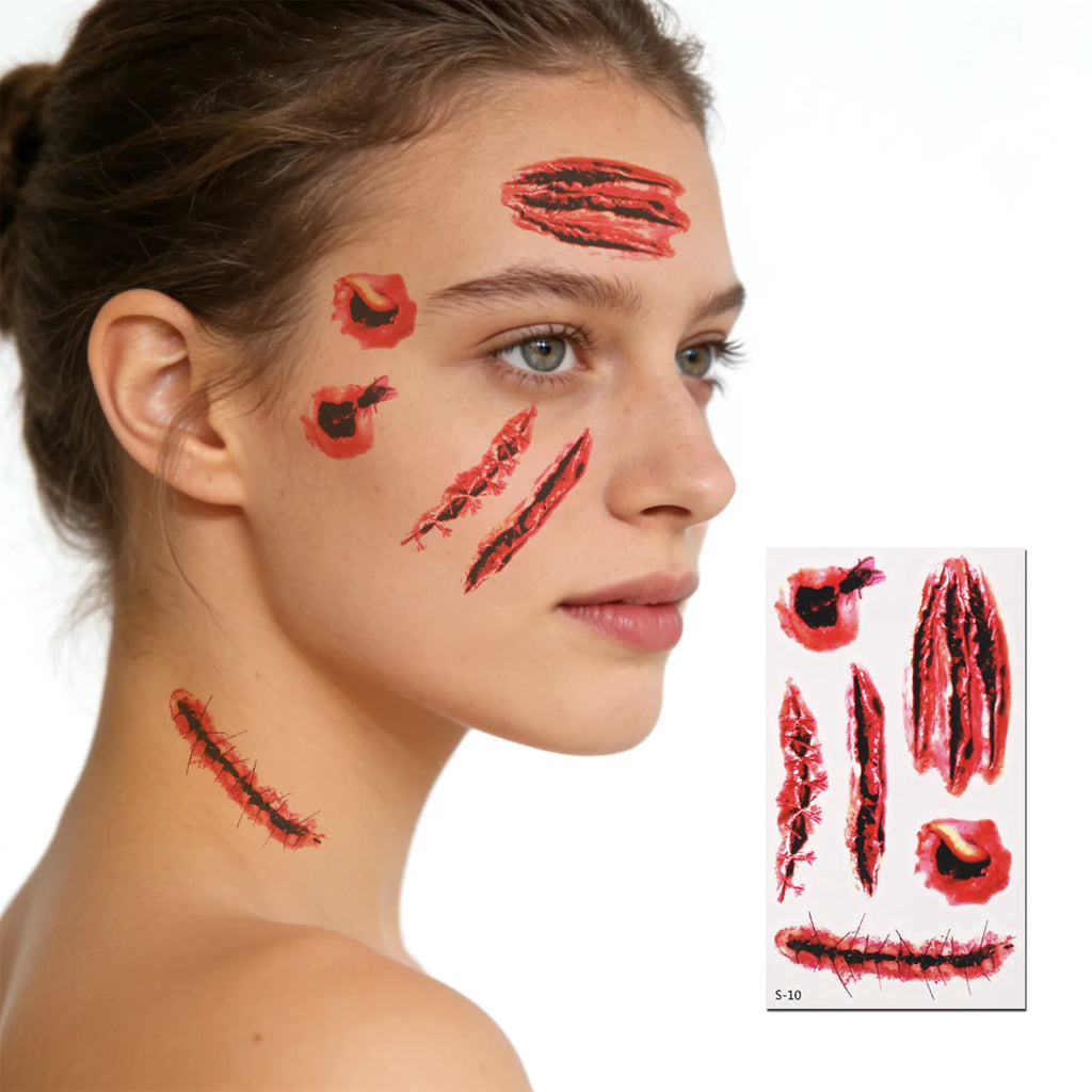 Back view of the halloween scar temporary tattoos 10 sheets, showing the rear shape and visible construction.