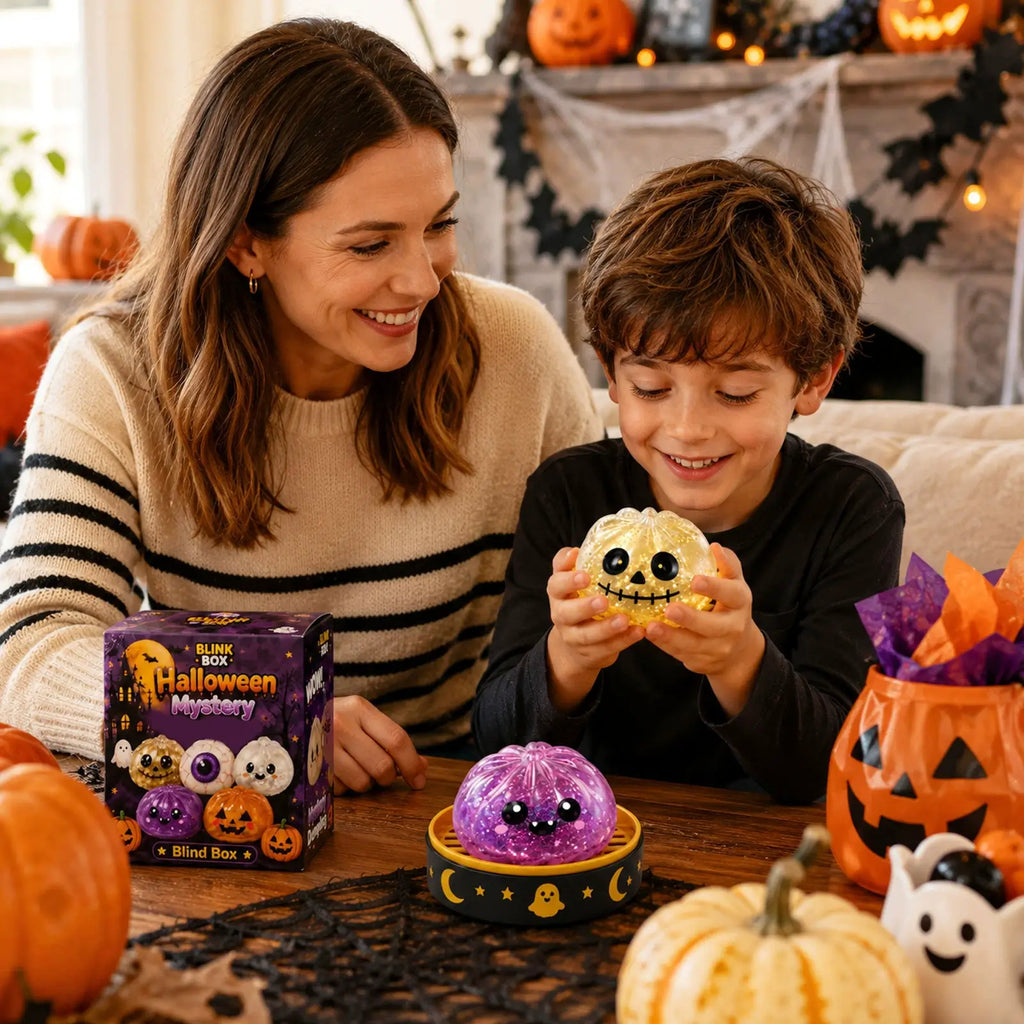 Halloween squishy surprise box toy used as a family Halloween gift and party favor for kids