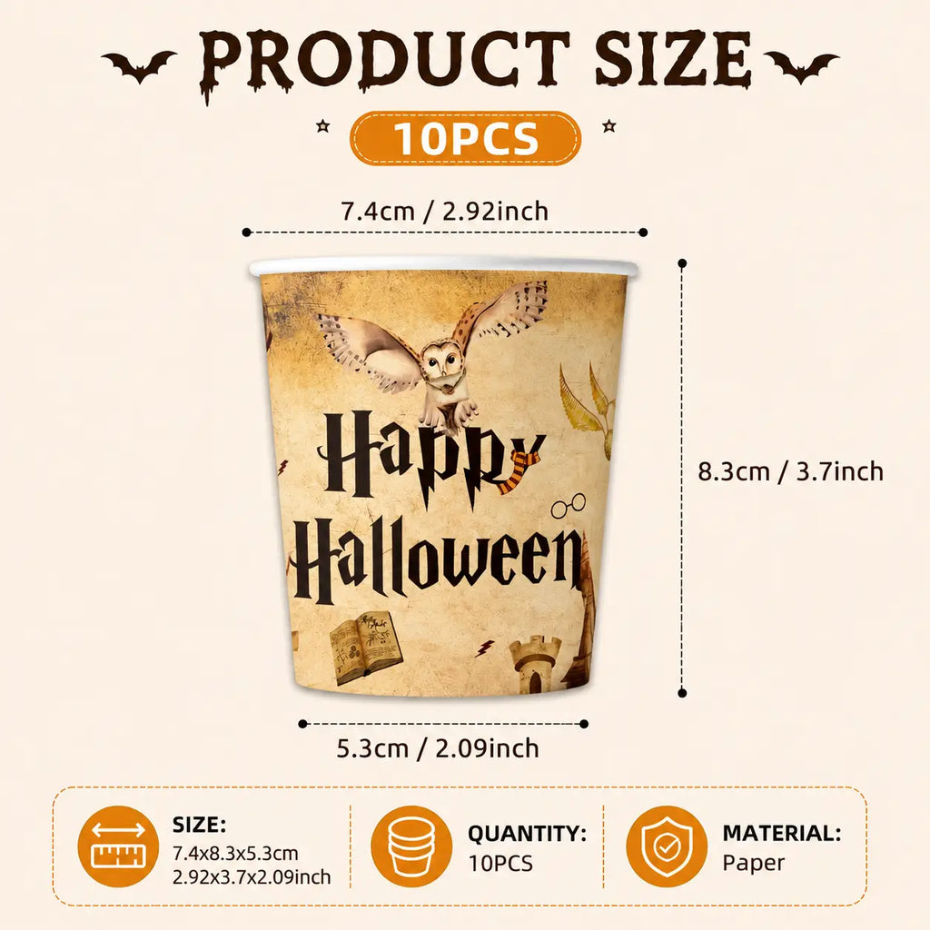 Happy Halloween paper cups with owl and wizard castle design for halloween party drinks and table decoration