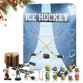 Ice hockey advent calendar with Dallas Stars-inspired player figures, small charms and surrounding scene props.