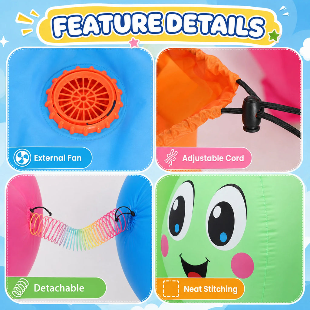 Close views of the external fan, adjustable cord, detachable connector and stitching