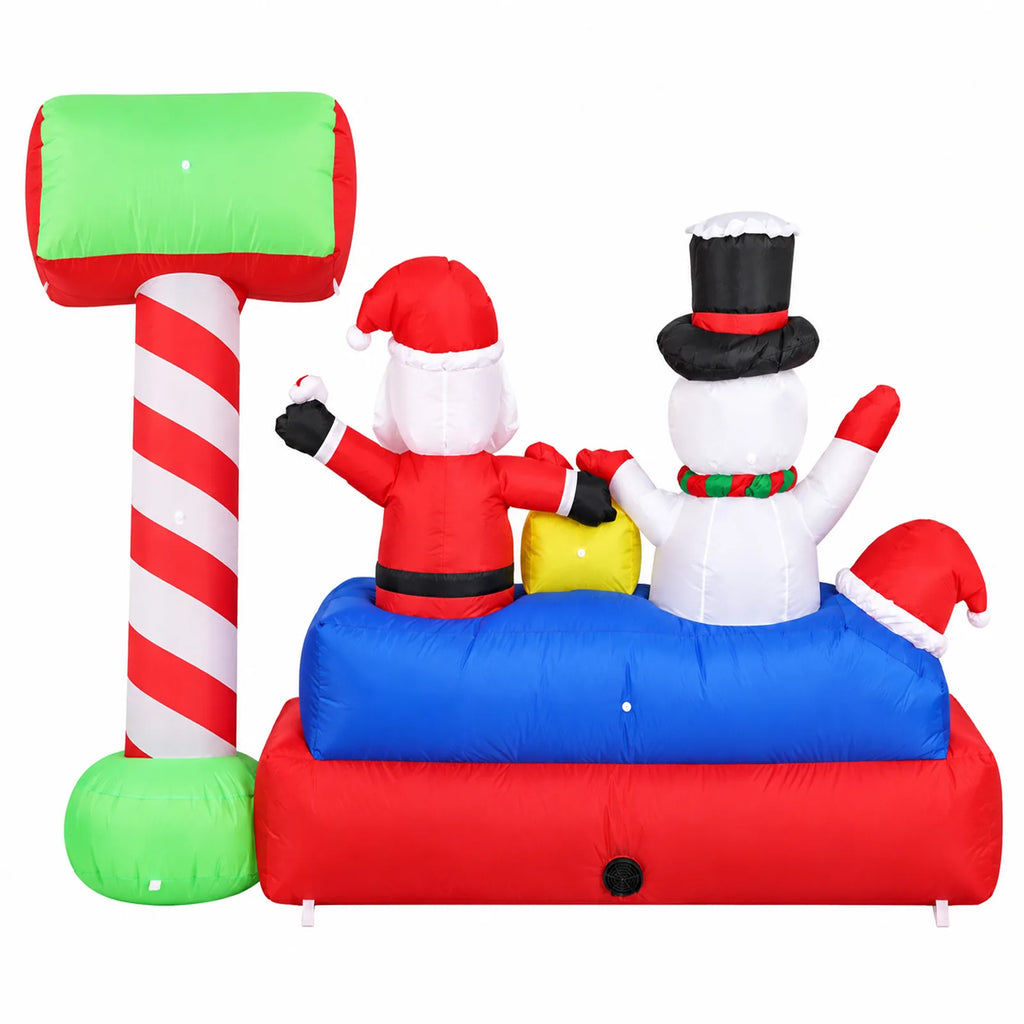Back view of the inflatable Christmas mailbox countdown display showing its colored rear panels.