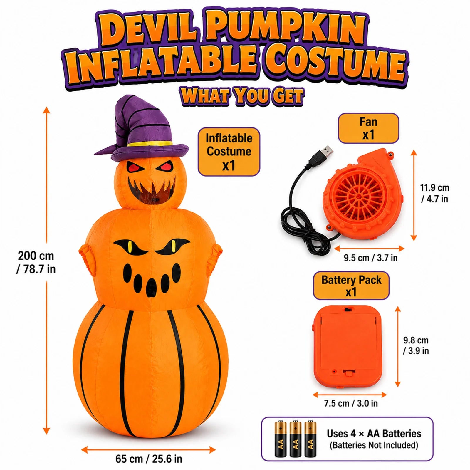 Multiple angles show the tall double-pumpkin shape from front and back