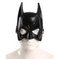 Front view of the kids black bat half mask, showing its overall shape and visible design.