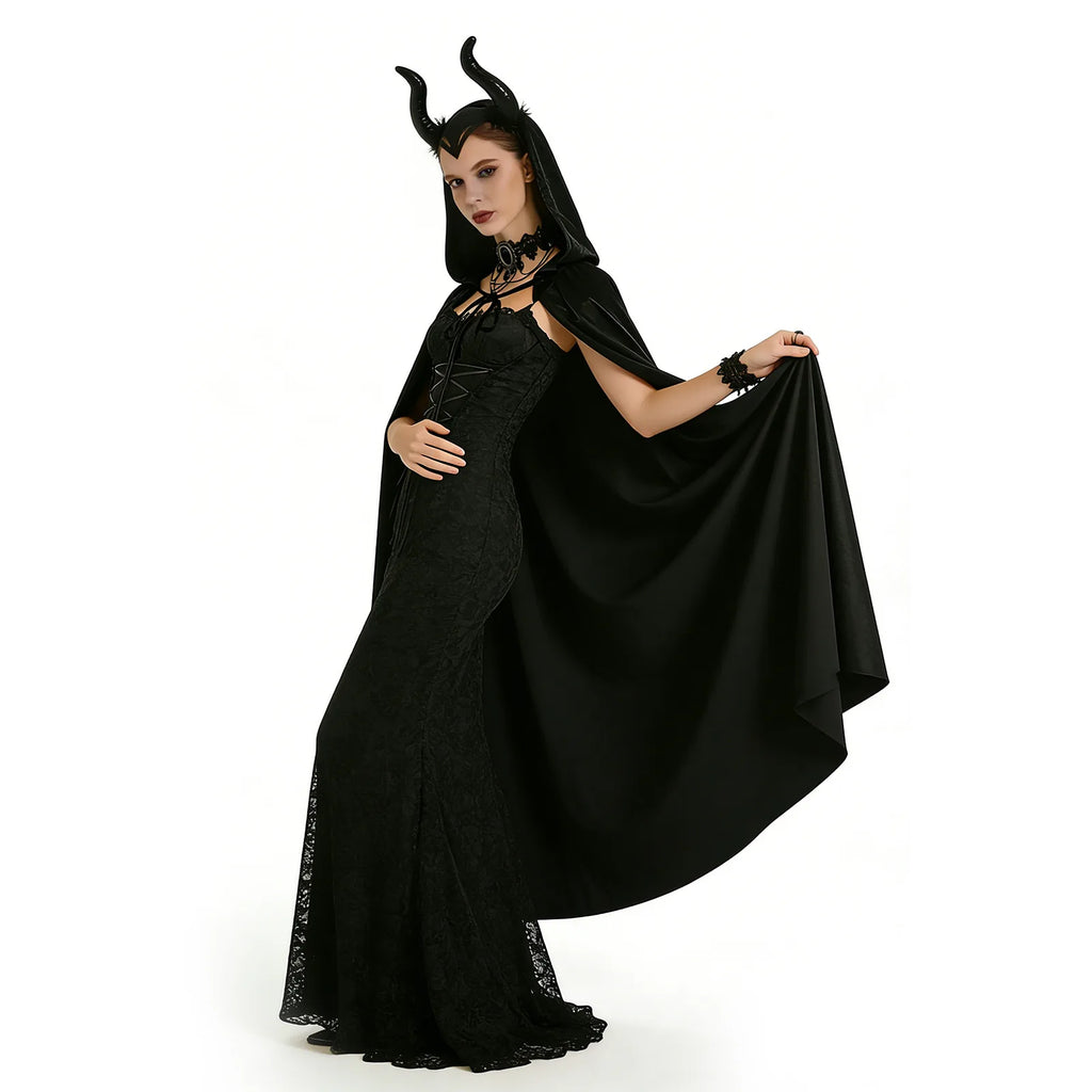 Back view of the kids black witch cape accessory set, showing the rear shape and visible construction.