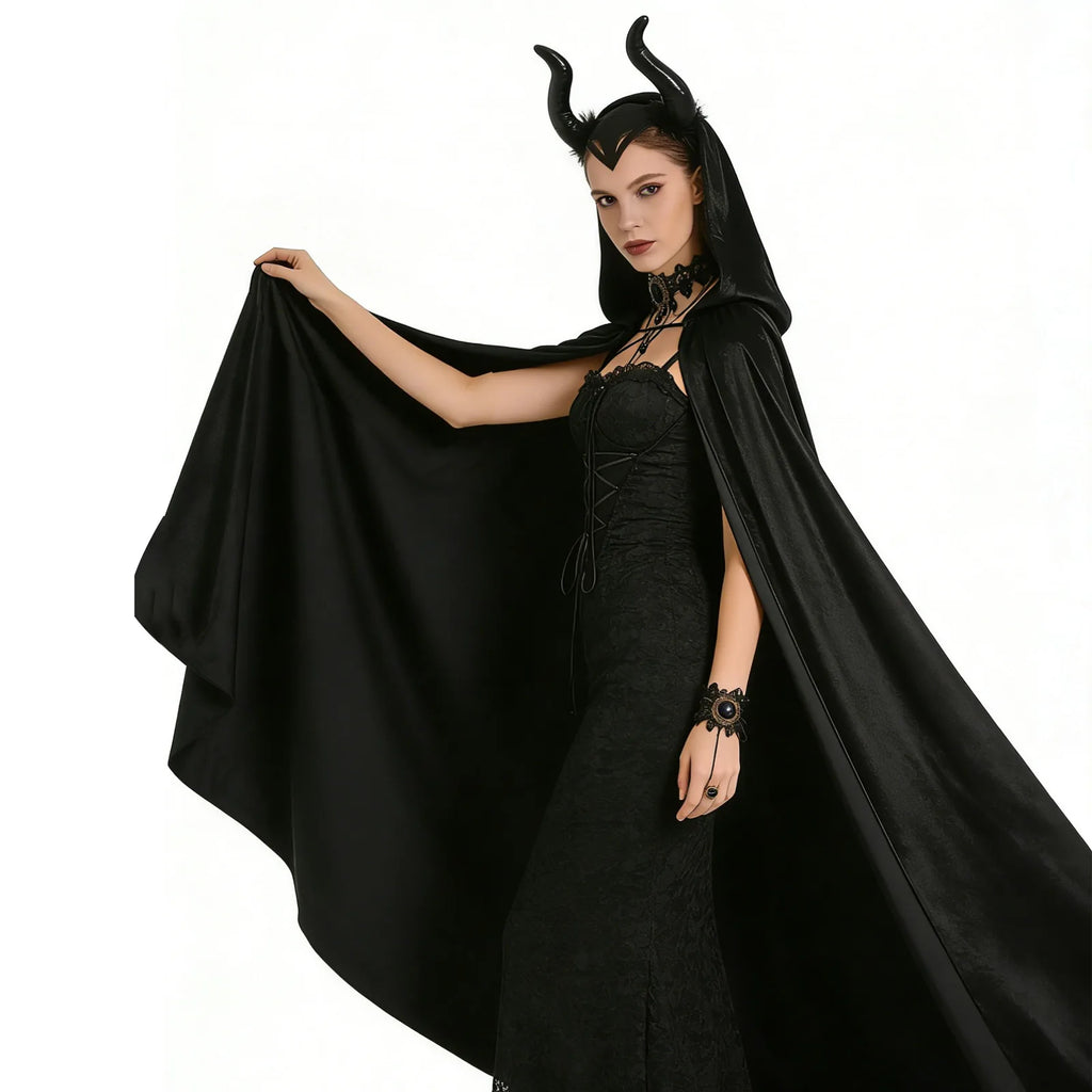 Styled view of the kids black witch cape accessory set, showing how the item appears in use.