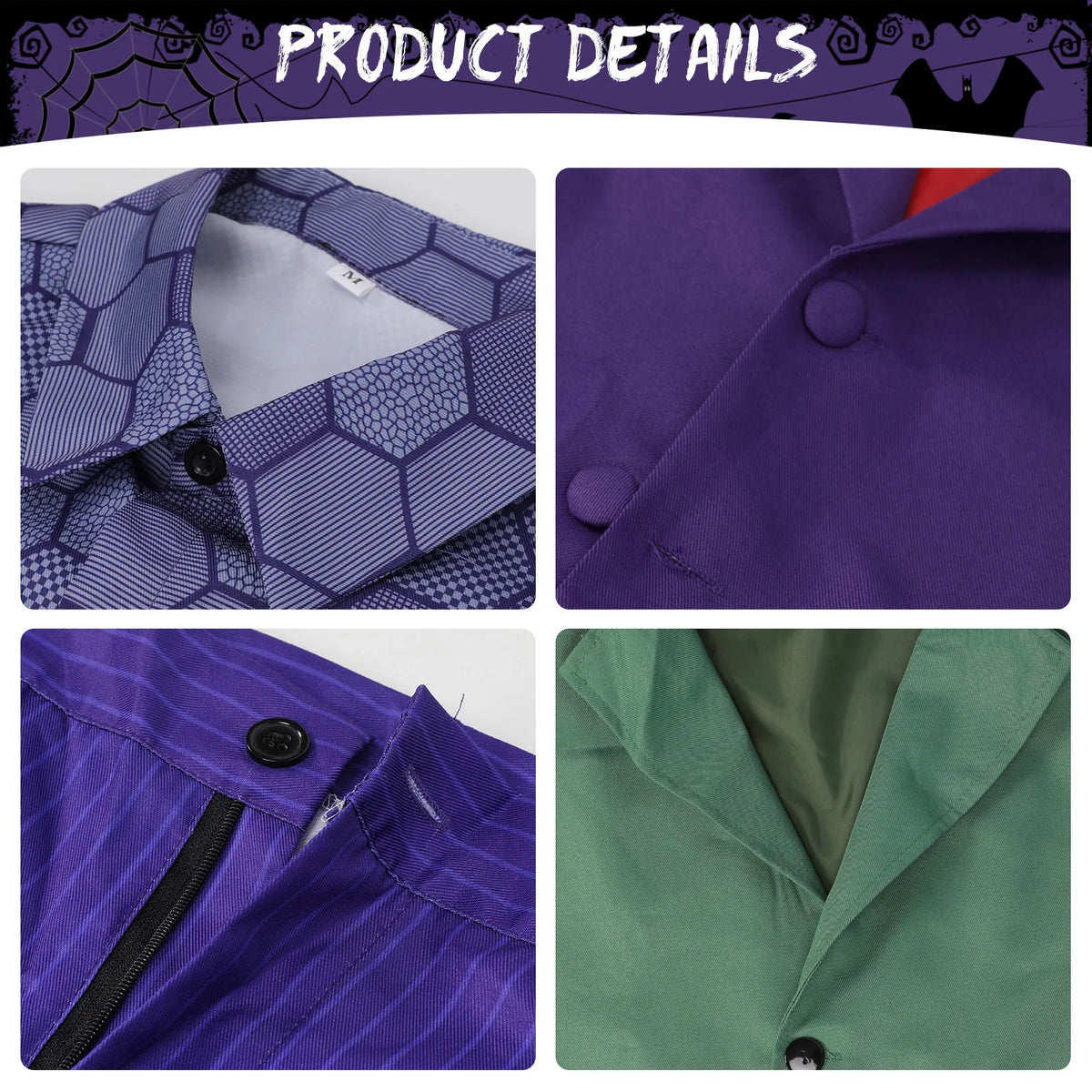 Kids Dark Knight Costume – Purple Coat 7-Piece Set – default details.