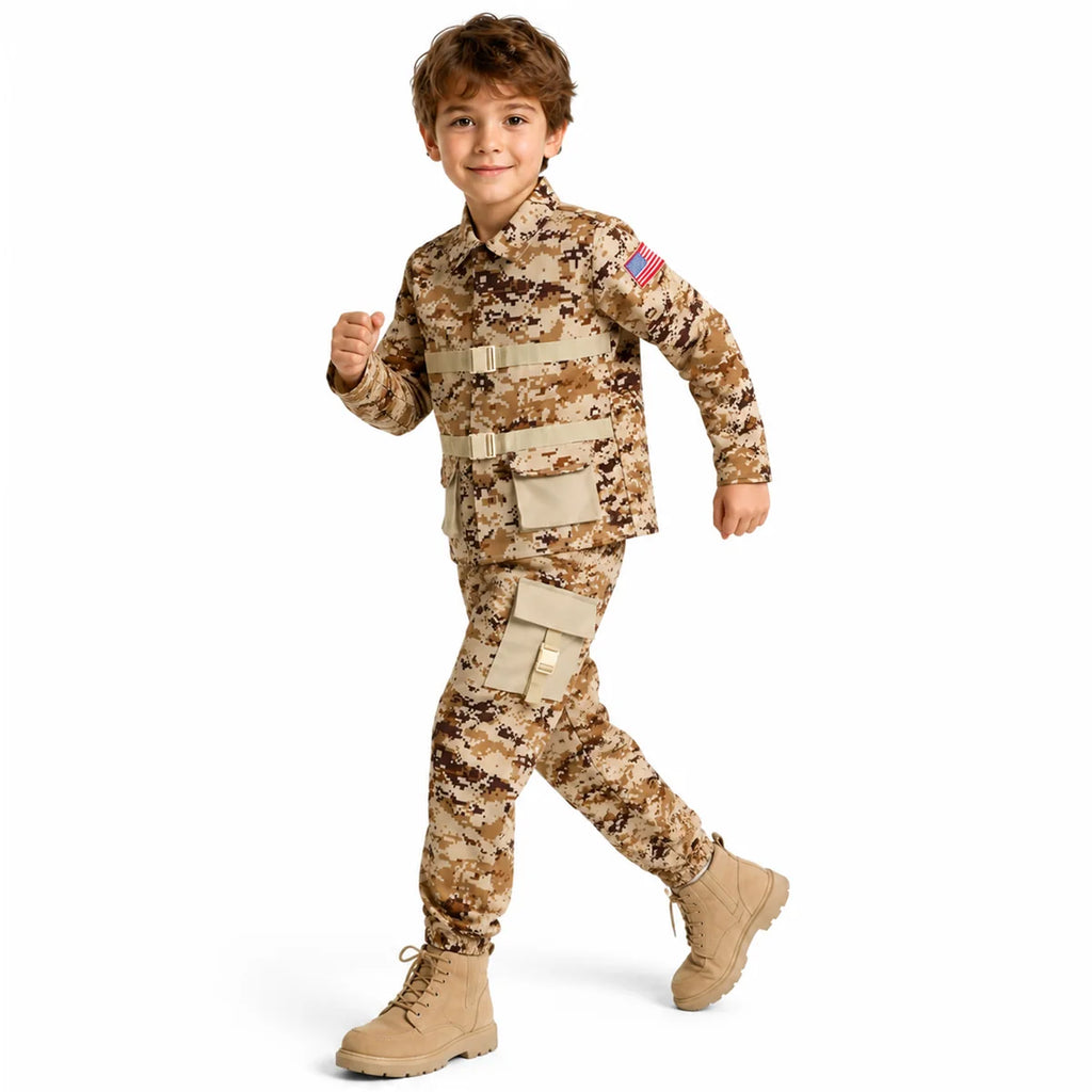 Child wearing desert camouflage costume set