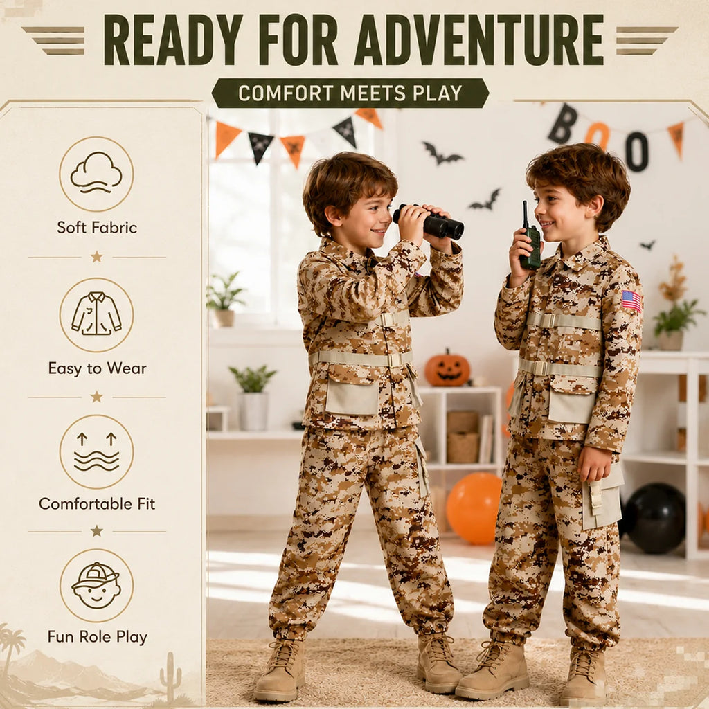 Kids desert camo costume soft fabric and comfortable fit