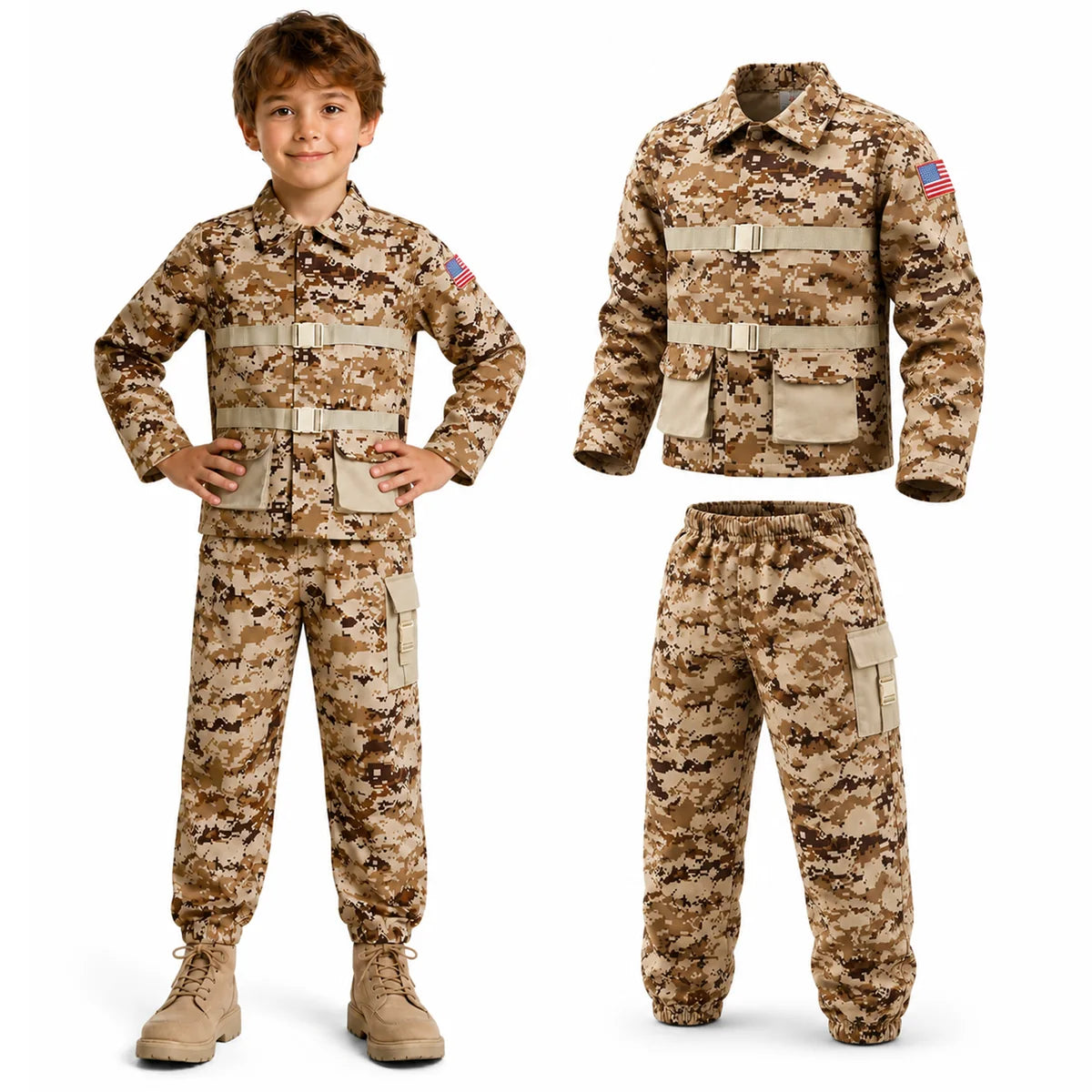 Kids desert camouflage costume shirt and pants set