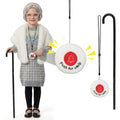 A clear product view presents a kids grandma costume accessory set with black cane and help button necklace, with the black cane and round push-for-help pendant clearly visible.