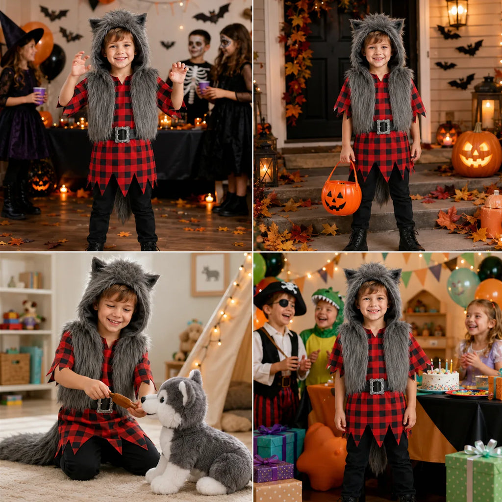 Kids gray werewolf costume for parties role play and dress up