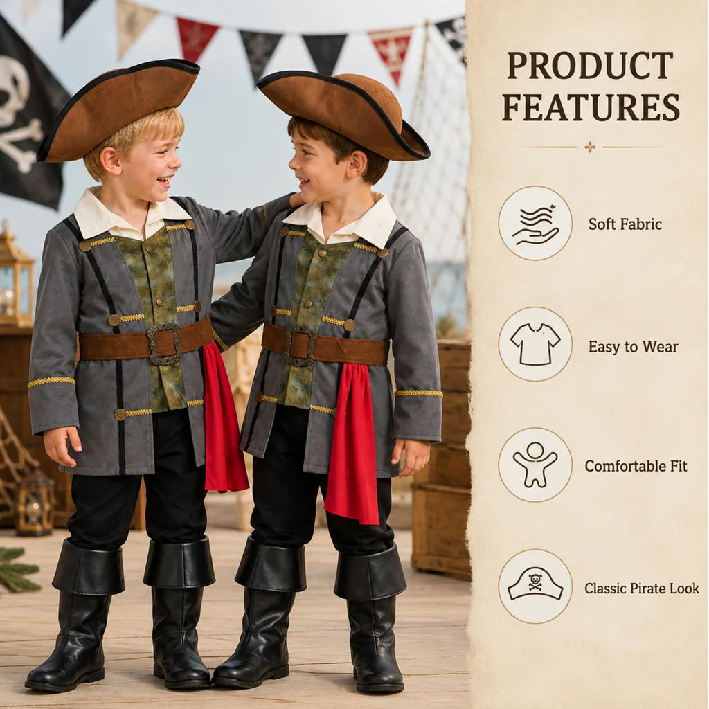 Children's pirate costume soft fabric and classic look