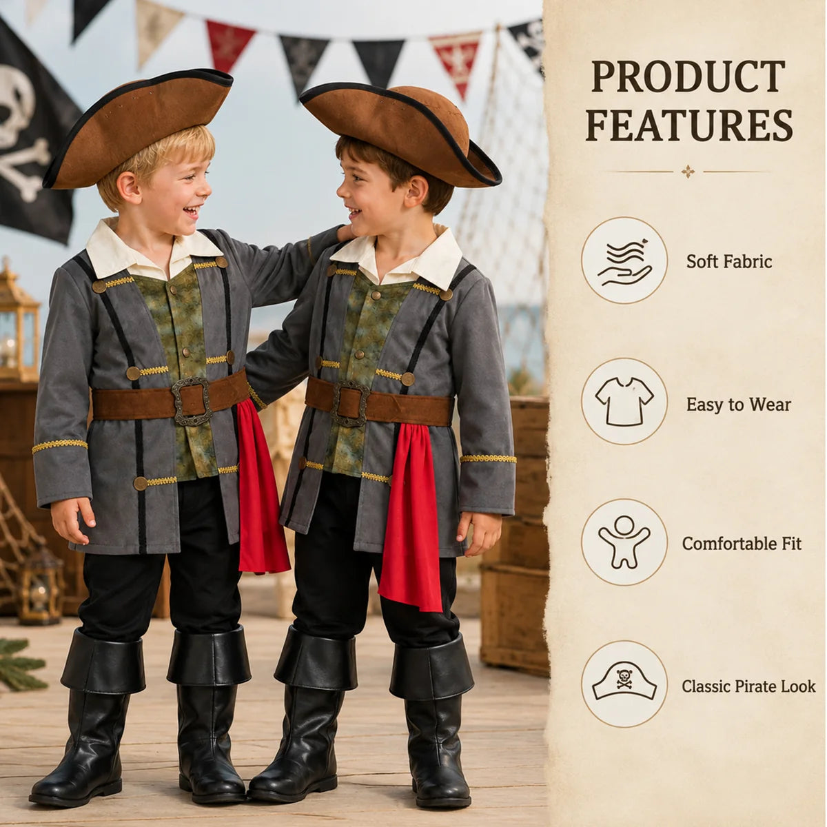 Children's pirate costume soft fabric and classic look