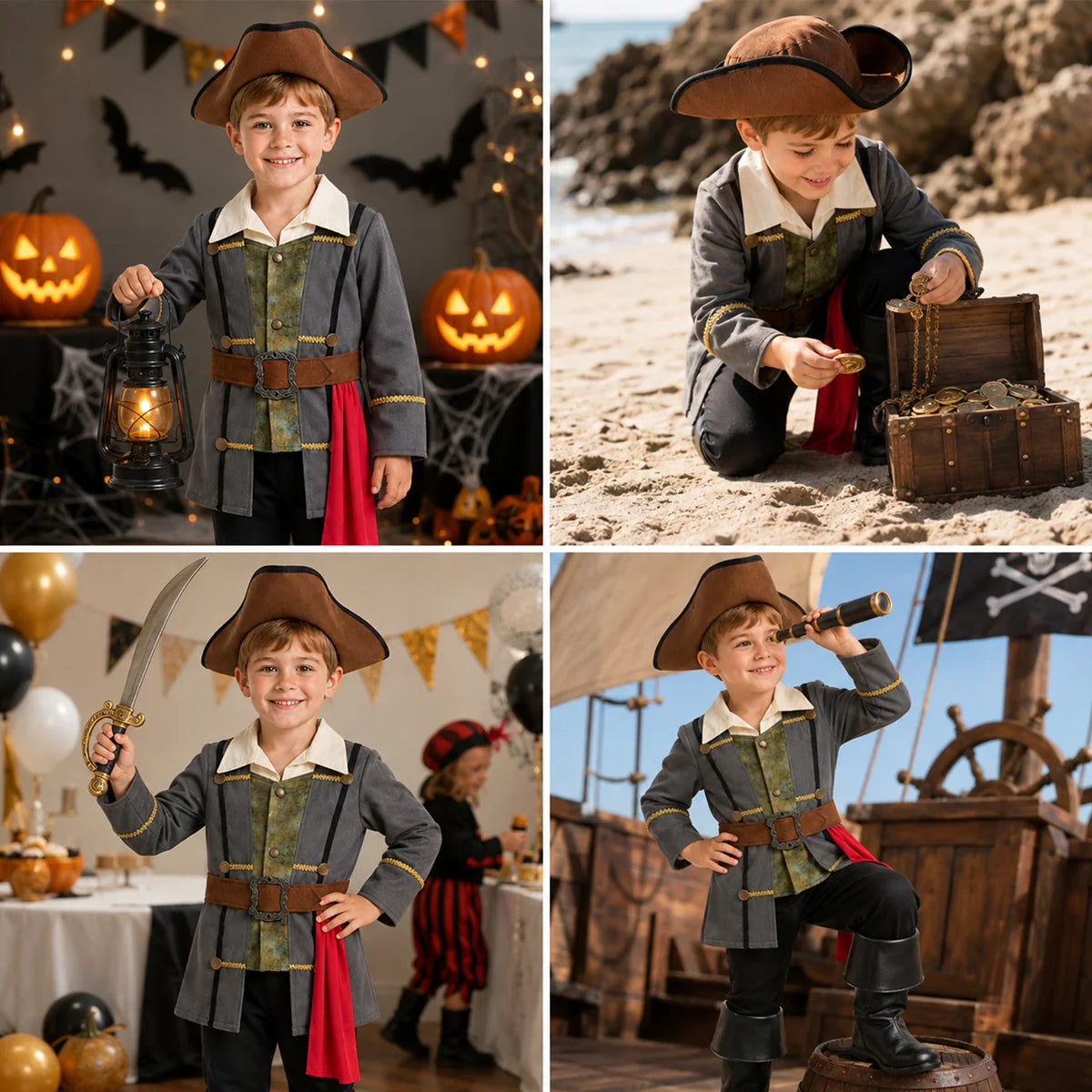 Kids pirate costume for Halloween parties and dress-up play