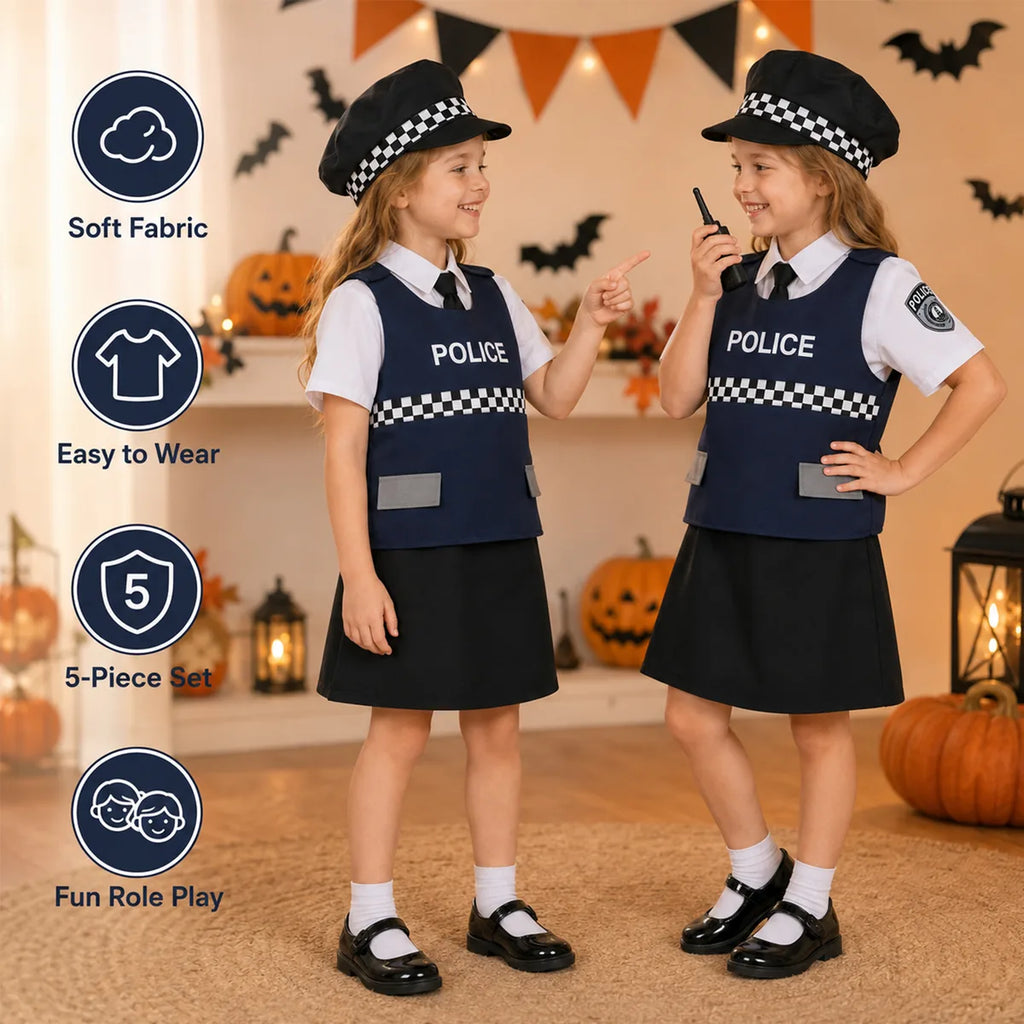 Kids police costume skirt set soft fabric and role play features