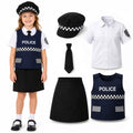 Kids navy police officer costume skirt set with shirt vest tie and hat