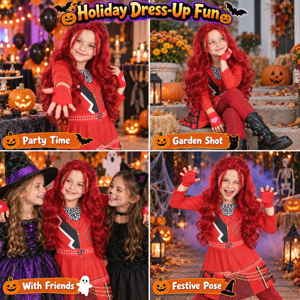 Kids red princess costume additional full outfit event scene