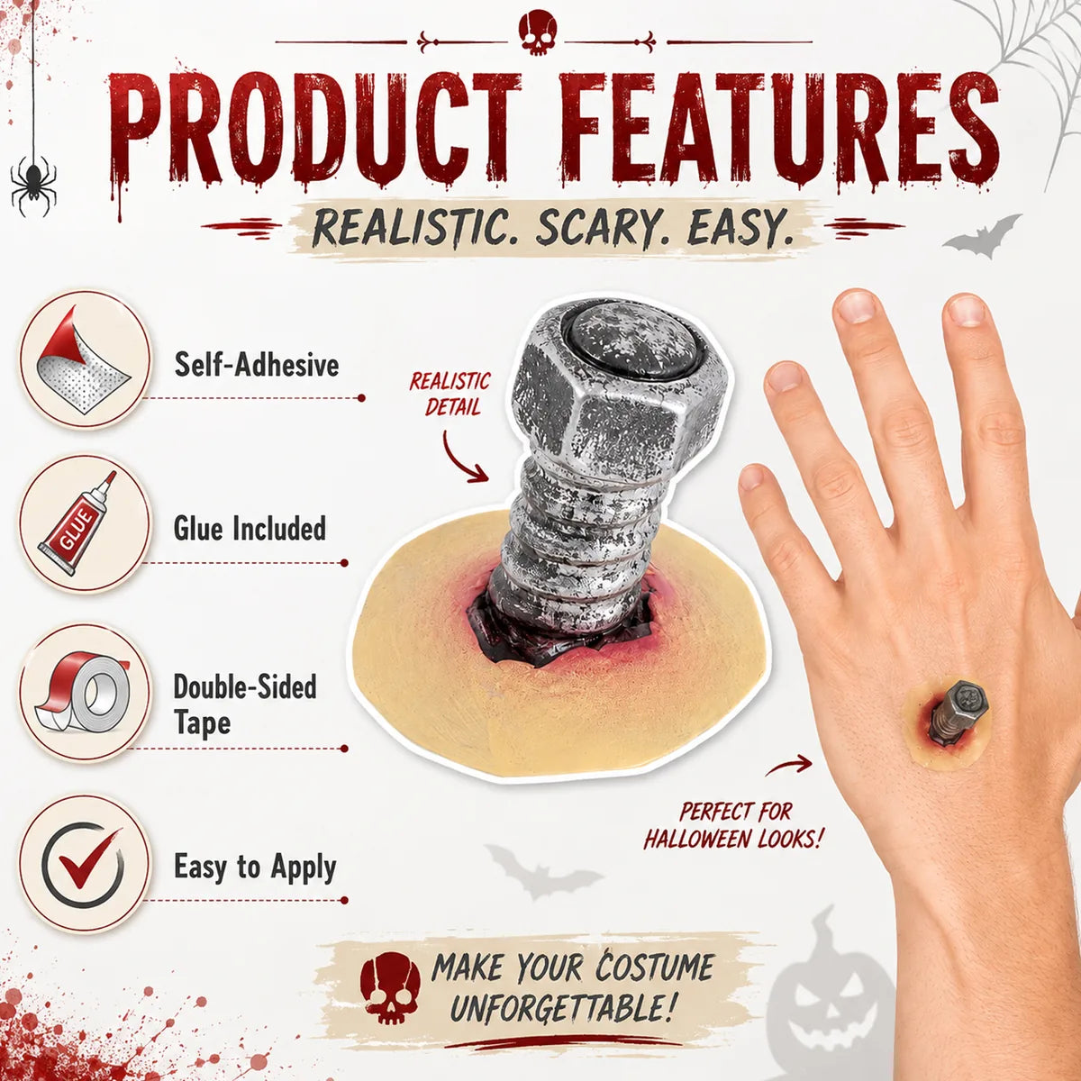 Feature graphic for the latex screw prosthetic, highlighting visible design details and intended use.