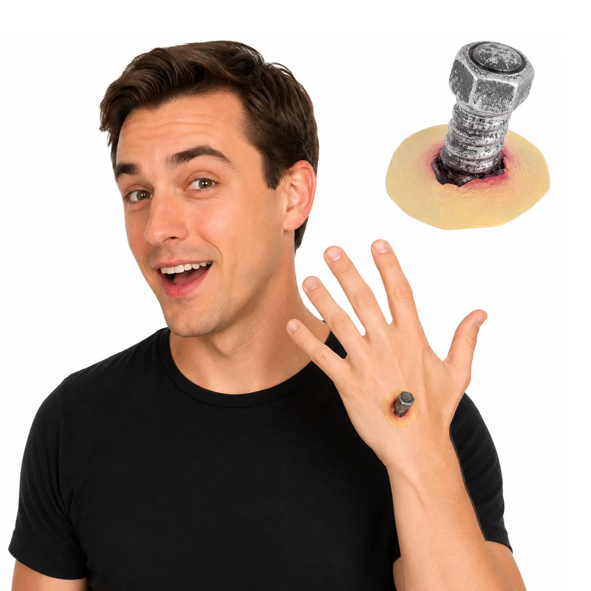 Front view of the latex screw prosthetic, showing its overall shape and visible design.