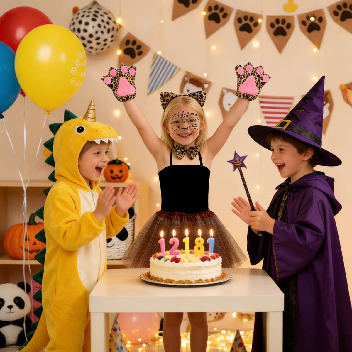 Girls leopard costume styled for a birthday and dress-up party