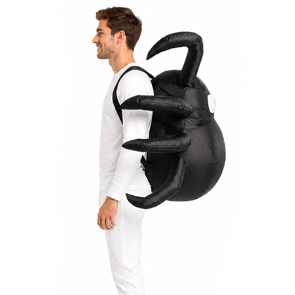Front and three-quarter worn views show the Light-Up inflatable spider costume body, shoulder straps and raised legs.