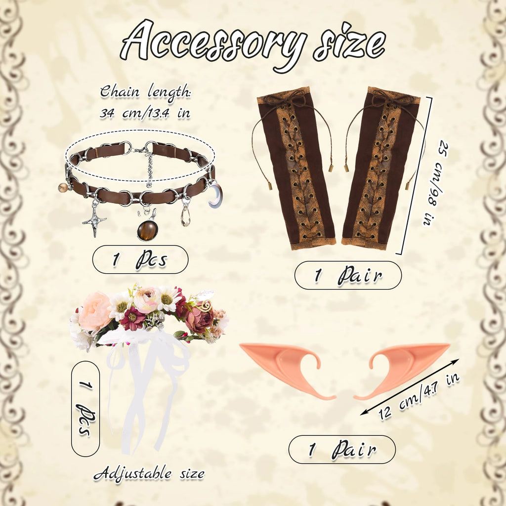 Angled view of the brown lace-up medieval peasant dress