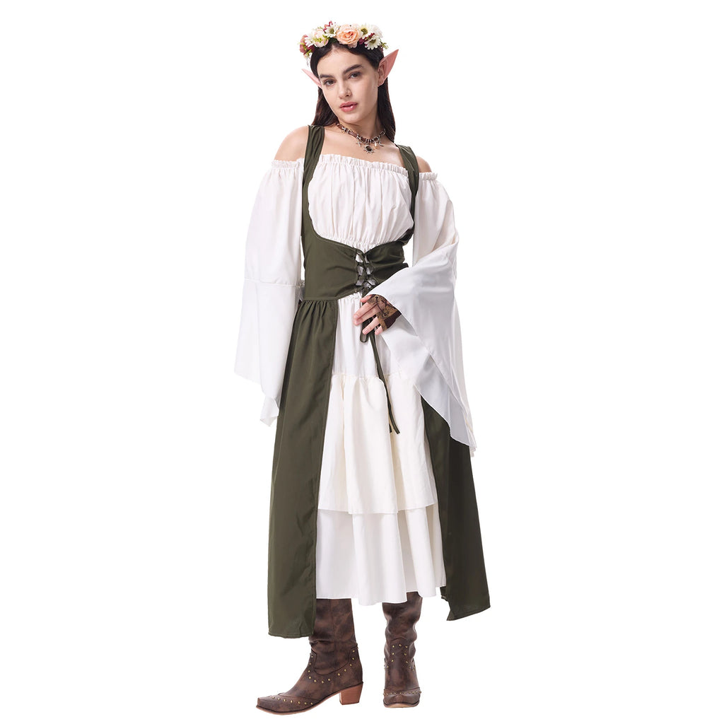 Back view of the layered medieval elf dress