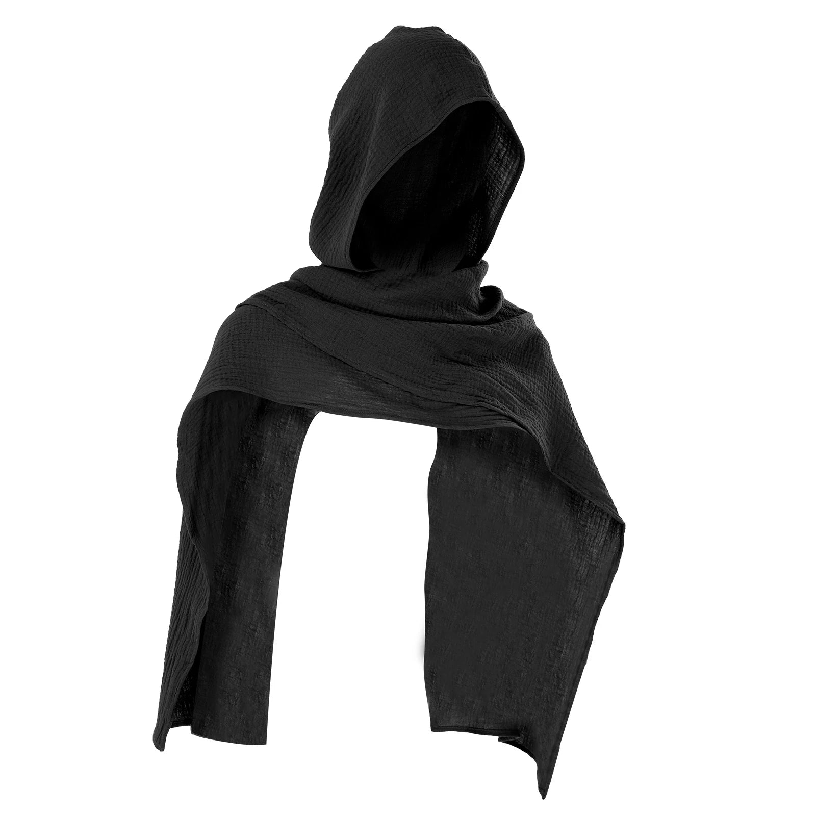 Black medieval hooded shawl worn over the head and shoulders