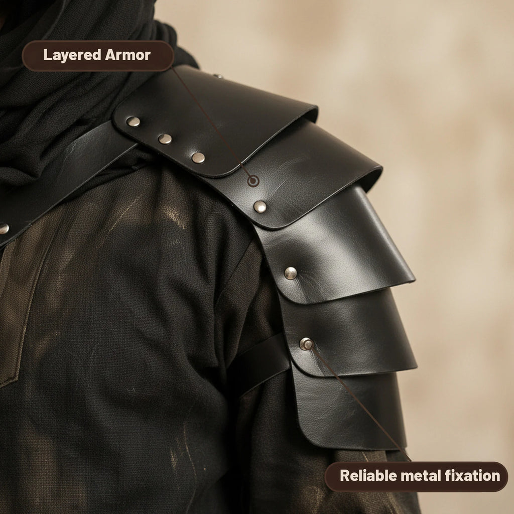 Black layered pauldron with adjustable straps and metal-tone hardware