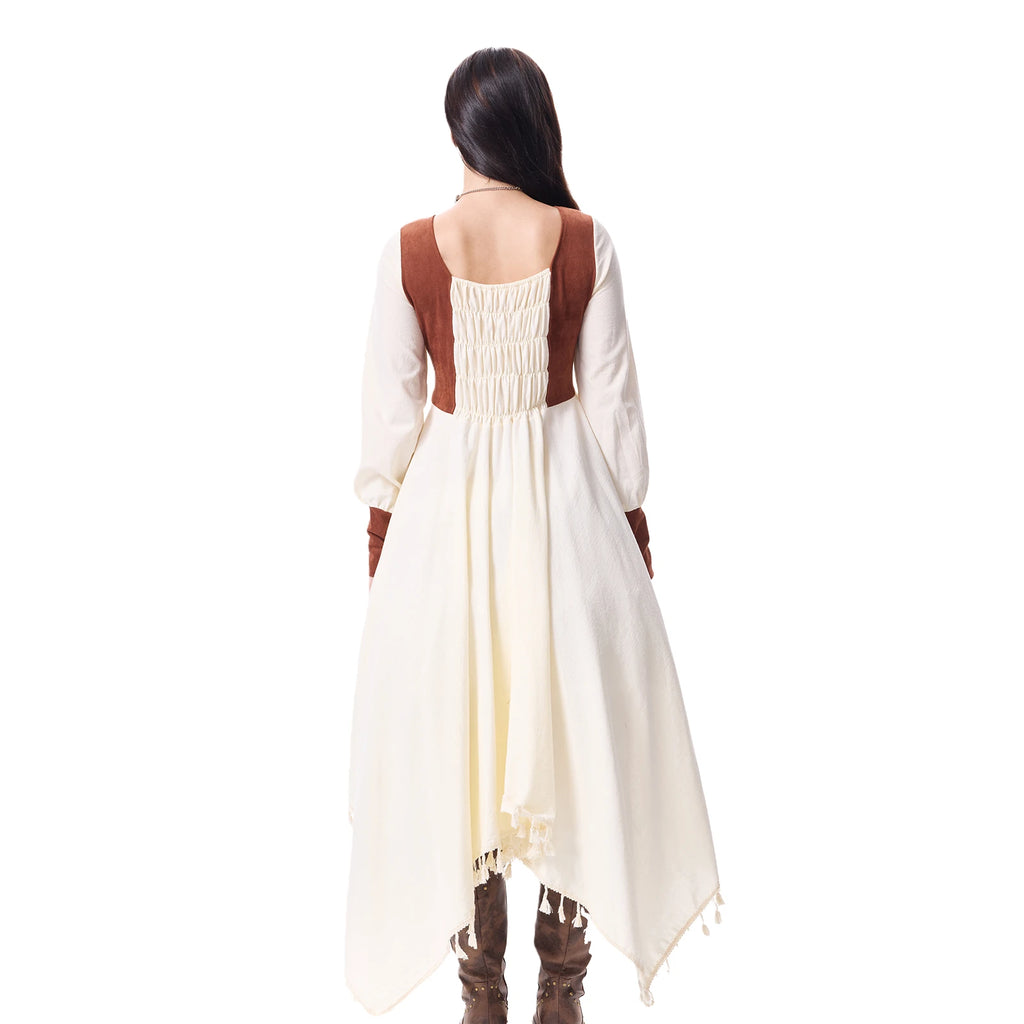 Back view of the gathered-waist medieval peasant dress