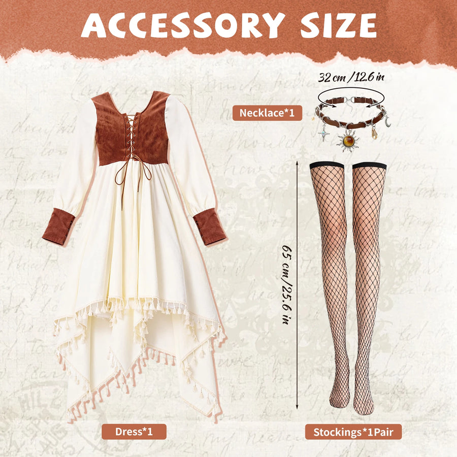Medieval costume contents with dress, celestial choker and fishnet stockings