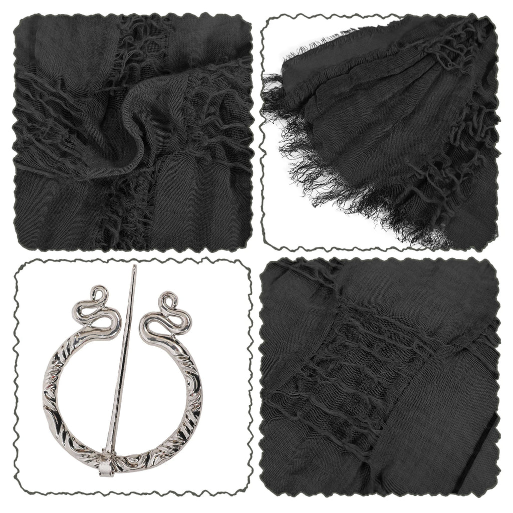 Black medieval shawl fabric, distressed weave and snake brooch details