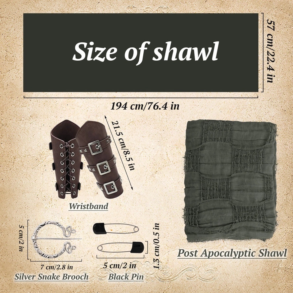 Medieval shawl, wrist cuffs, snake brooch and pin with verified dimensions