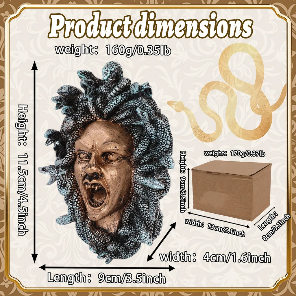 Dimension graphic for the Medusa wall ornament in centimeters and inches.