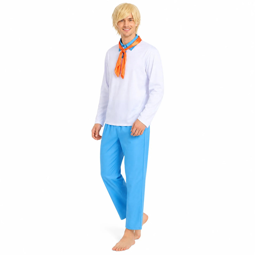Men’s retro mystery-solver costume shown from multiple full-body angles.